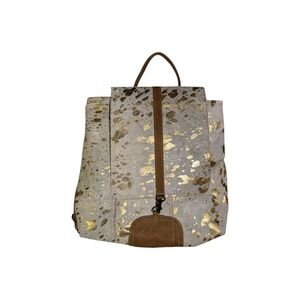 MYRA Silvery Touch Cowhide Leather Backpack Leather Boho Bohemian Animal Print